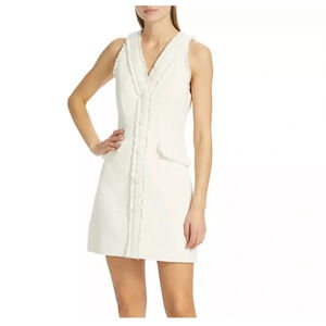 NWT $395 CINQ A SEPT Leisha Sleeveless Tweed Mini Dress Ivory Gardenia Sz 4